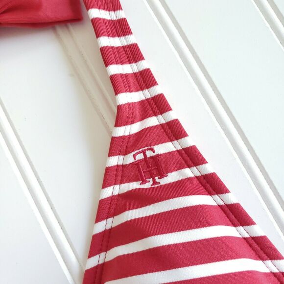TOMMY HILFIGER striped halter triangle swim bikini top in racing red Size XS NEW - Picture 4 of 6